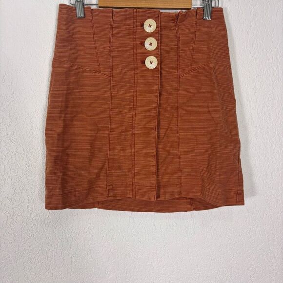 Free People Orange Striped Button Front Mini Skirt Size 4 - Picture 1 of 6
